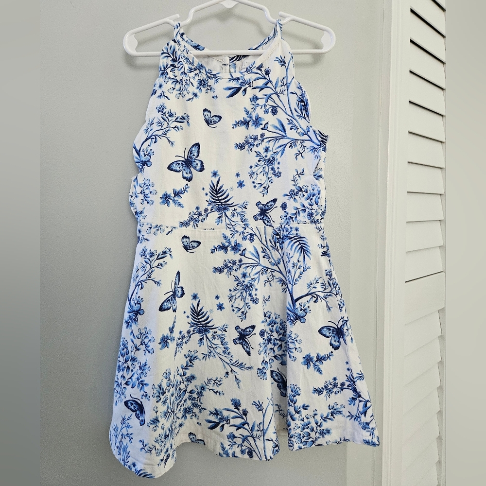 btween | Blue and White Butterfly Floral Dress